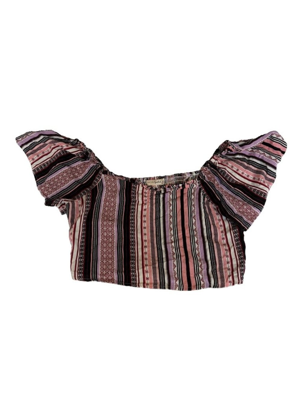 Live To Be Spoiled Off Shoulder Short Sleeve Crop Top XL Multicolor